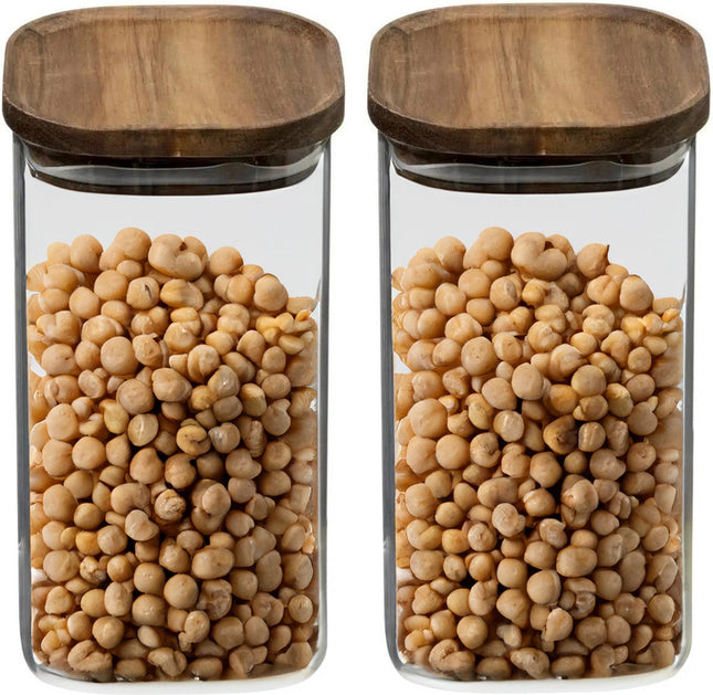 5Five Food Storage Jar - 3x - glass with acacia wood lid - 1600 ml - with airtight lid