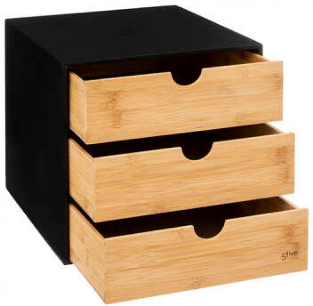 Bamboe ladenkastje met 3 lades – A4-formaat, zwart, 25 x 31 x 25 cm