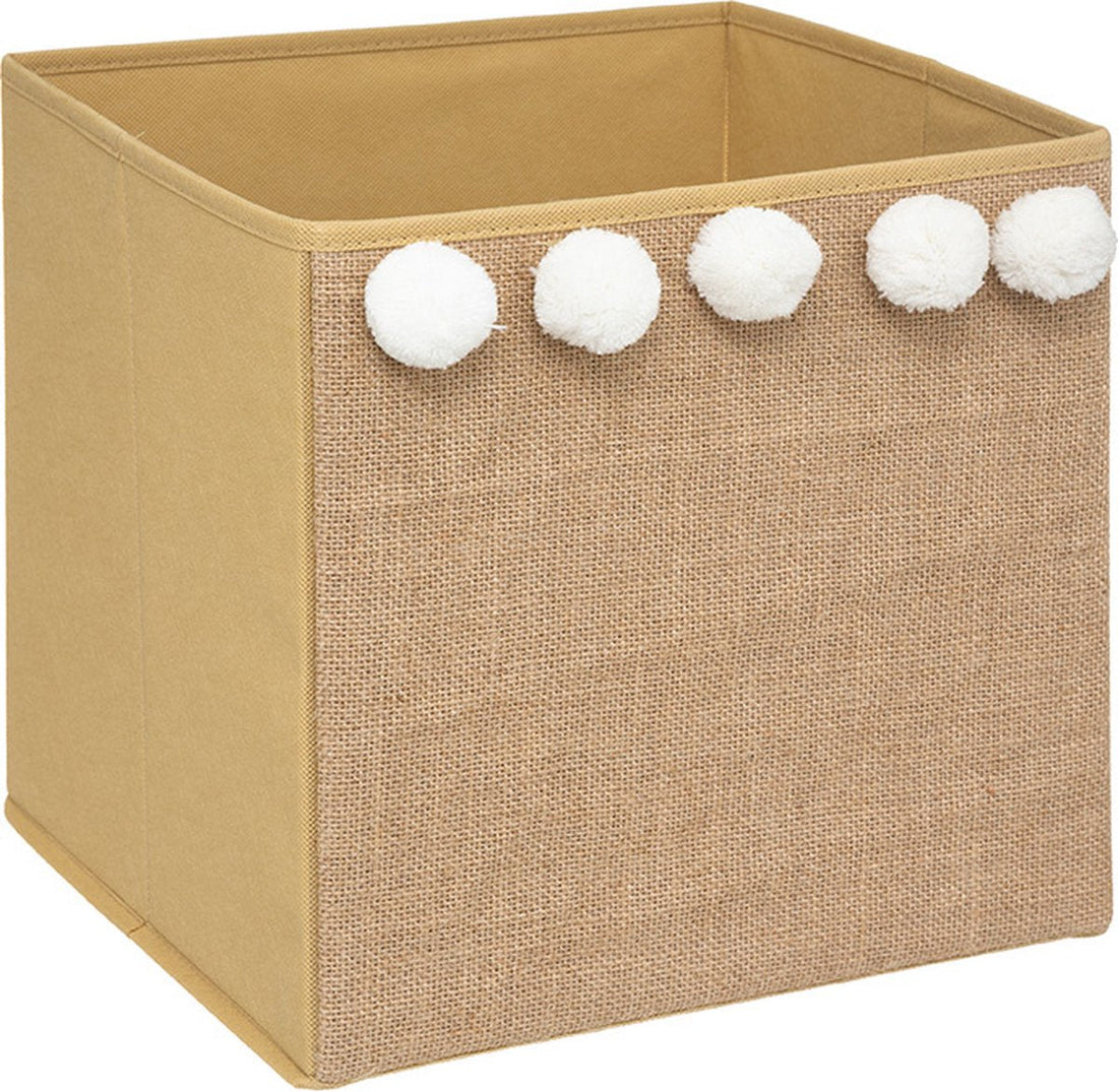 Atmosphera kindermand opvouwbaar 29 x 29 cm – bruin jute met pompons