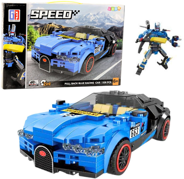 2-in-1 Building Block Robot and Car Set 328 Pieces - With Pull-Back Mechanism - Construction Toy - Robot Car - Auto Bots - 2 in 1 - Building Set