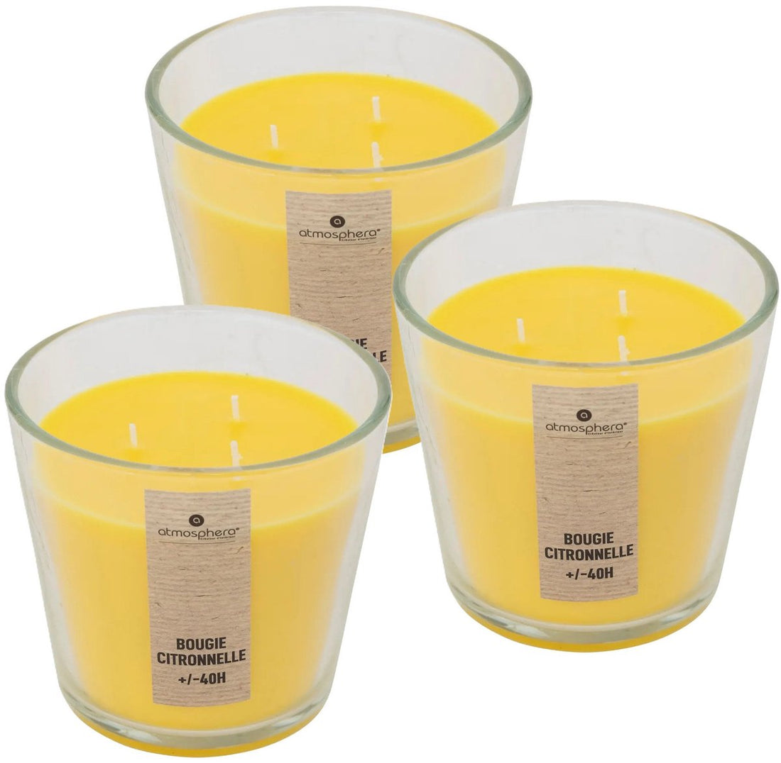 Atmosphera Candles Geurkaars - 3x - in glas - citronella aroma - 40 branduren - 13 x 12 cm - woondecoratie - geurkaarsen