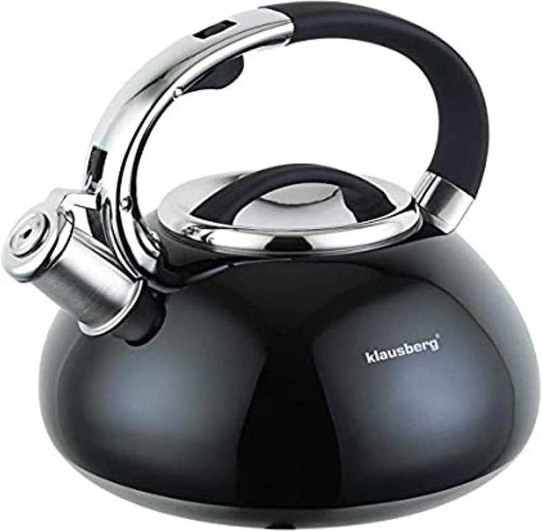 Klausberg KB-7076 fluitketel zwart – RVS, 3 liter, alle warmtebronnen