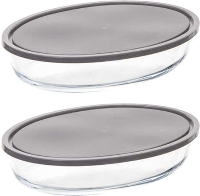 5Five Auflaufform aus Borosilikatglas mit Deckel - 2x - oval - 2,4 Liter - 32 x 21 x 6,7 cm