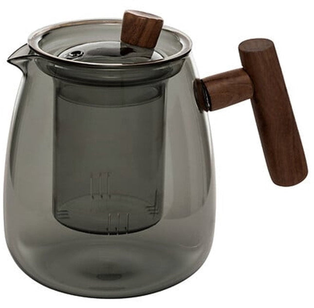 5Five Design Teapot - 800 ml - borosilicate glass - transparent grey - wooden infuser/handle - teapot