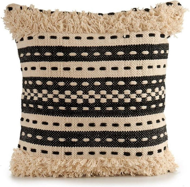 Decoratief gebreid kussen beige met katoenen motieven – 45 x 15 x 45 cm