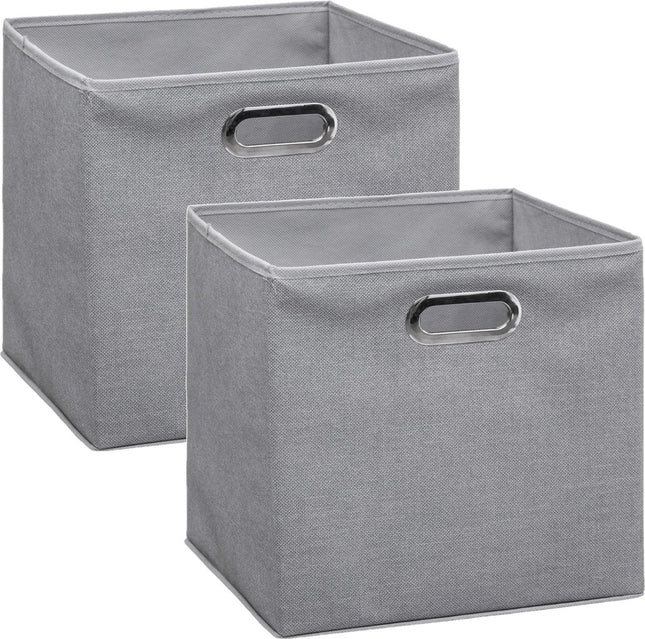 5Five Panier de rangement / panier pour étagère gris - Lot de 2 pièces - lin - 29 litres - 31 x 31 x 31 cm - Boîte de rangement - Paniers pour meuble à cases
