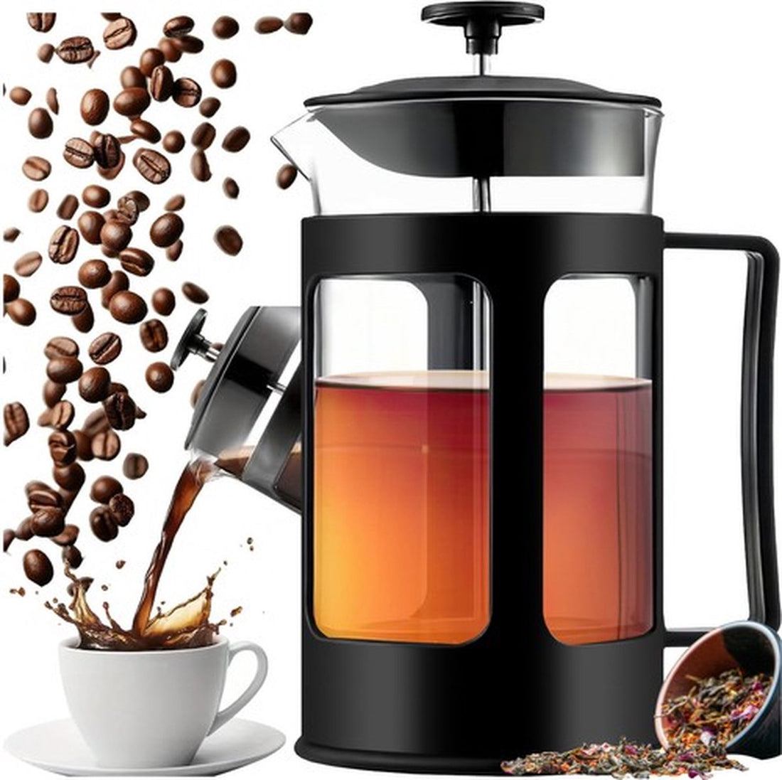 Ruhhy cafetière French press 1 liter – glazen koffie- en theemaker