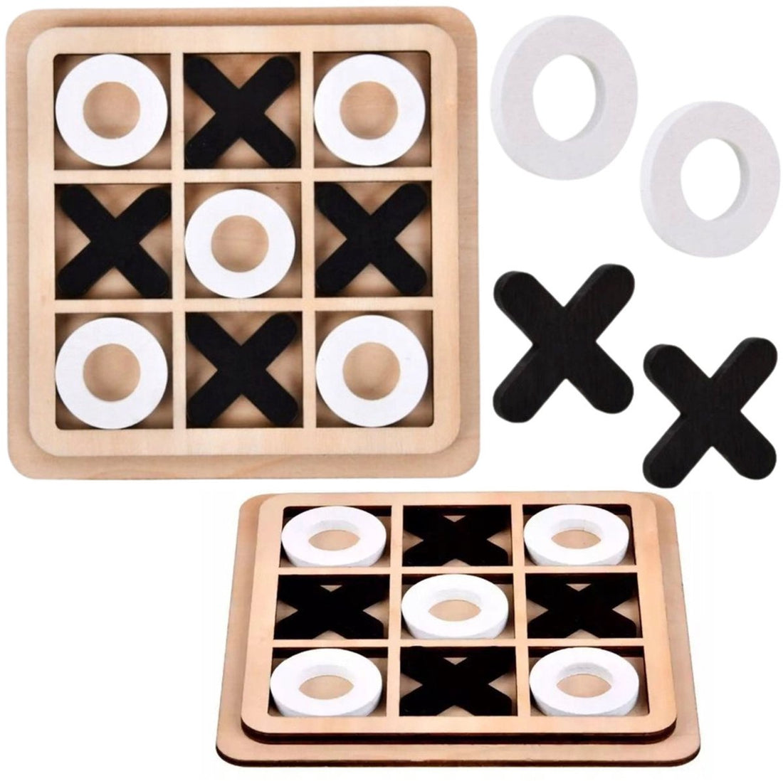 Tic Tac Toe Wooden Game - Tic Tac Toe Strategy Game - Educational Game - 14x14 cm - Portable Tic Tac Toe Game - Wood