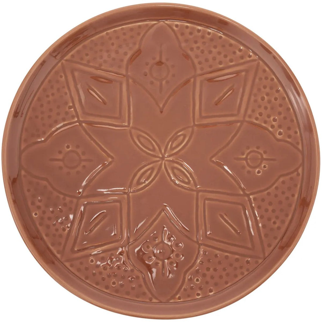 Terracotta borden 27 cm – set van 6 dinerborden met gegraveerd bloemmotief