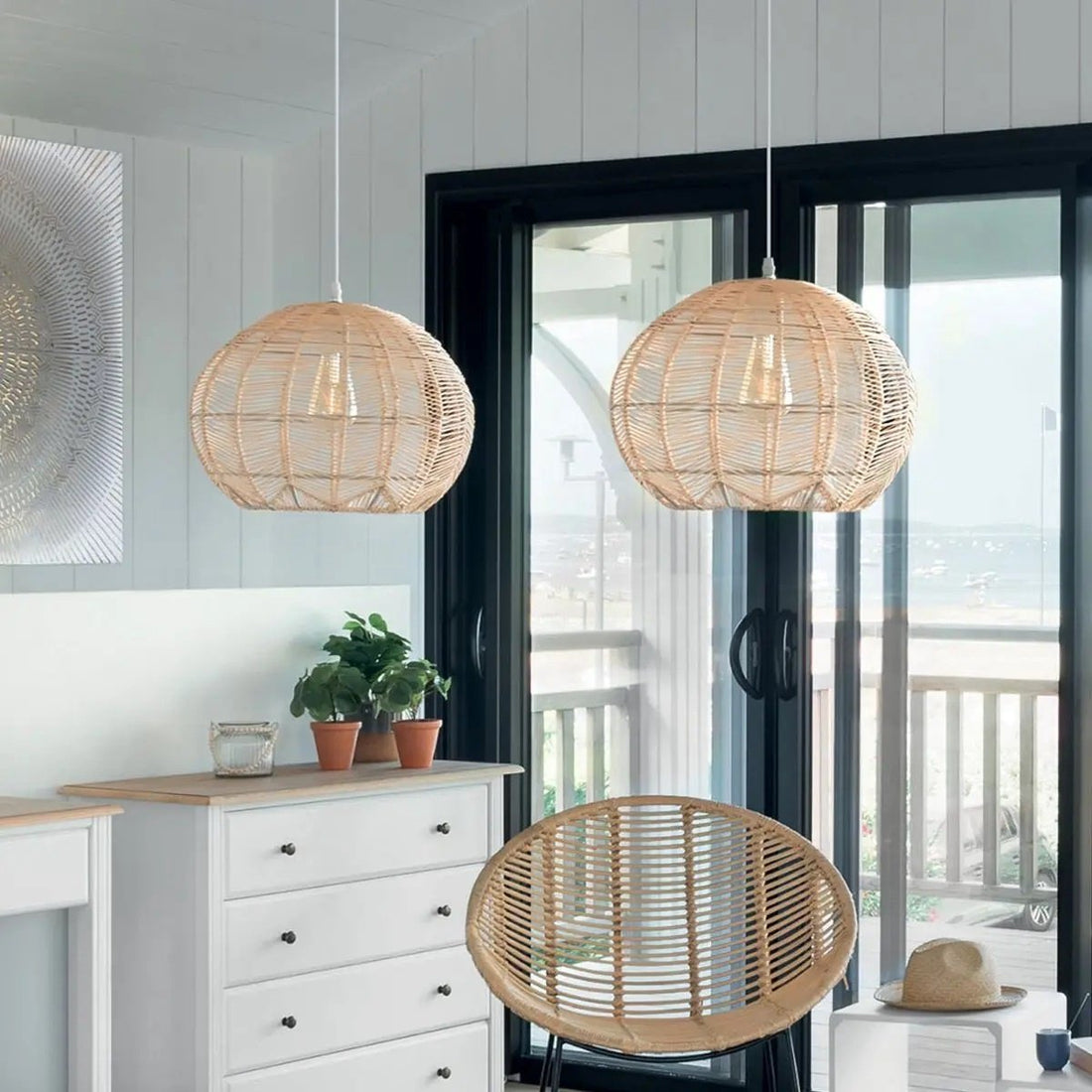 Atmosphera - Round Pendant Lamp - Rattan - Diameter Ø 38 - Beige