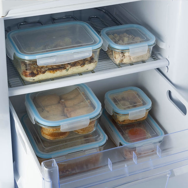 5Five Food storage container with lid - 2x - glass - airtight - with clips - 14 x 10 x 5 cm - 330 ml