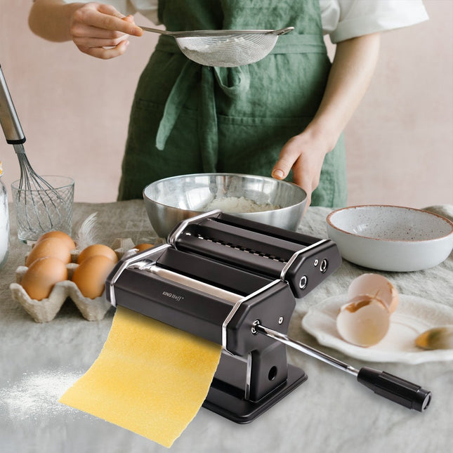 Machine à pâtes Kinghoff KH-1927 – Machine à pâtes professionnelle pour lasagnes, tagliatelles (6 mm) et linguines (2 mm) – Pliable, facile à nettoyer