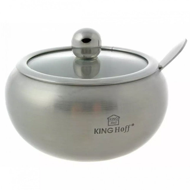 STAINLESS STEEL SUGAR BOWL WITH SPOON KINGHOFF KH-3732 SATIN