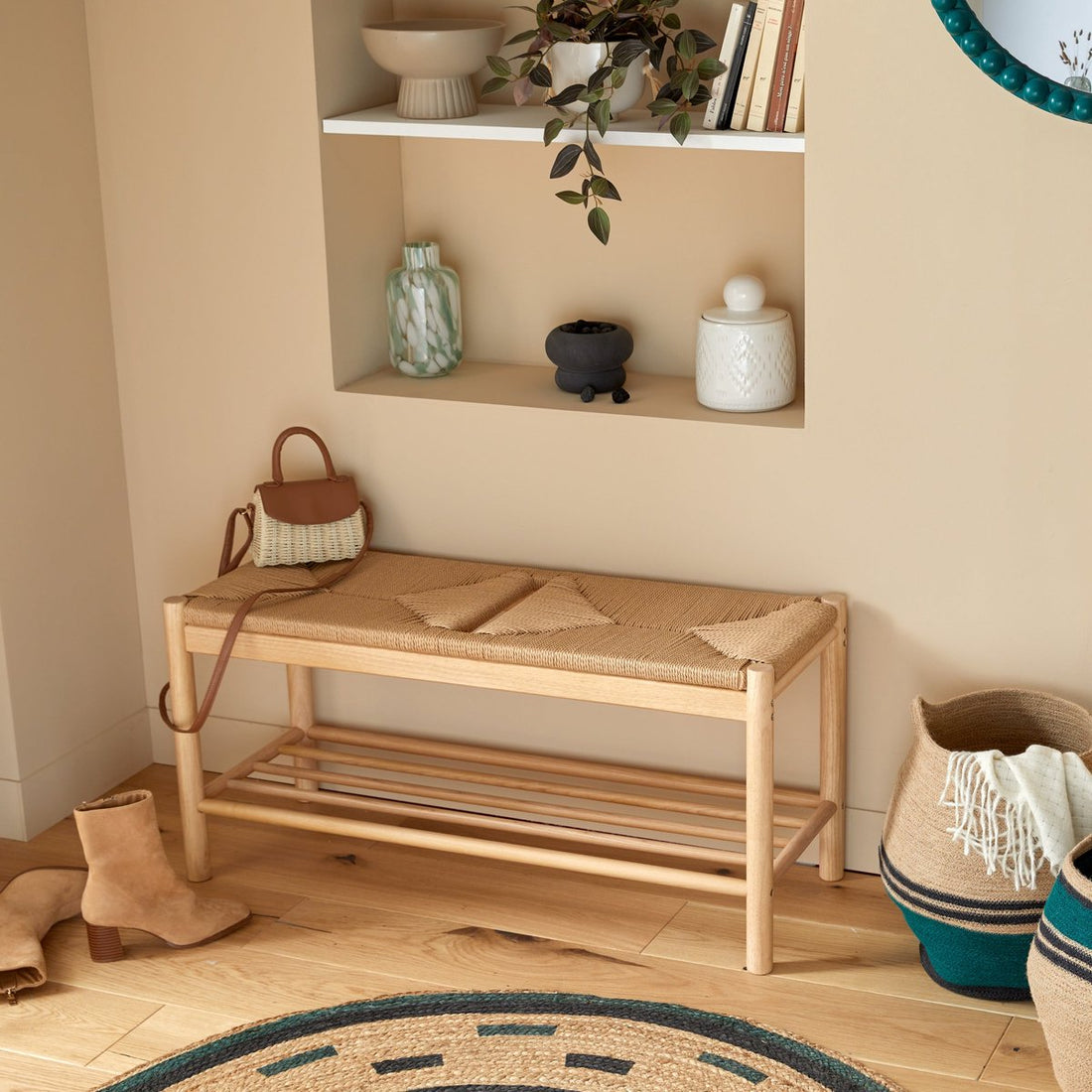 Atmosphera Chaya keramieken schaal beige – op geribbelde voet, Ø 22 cm