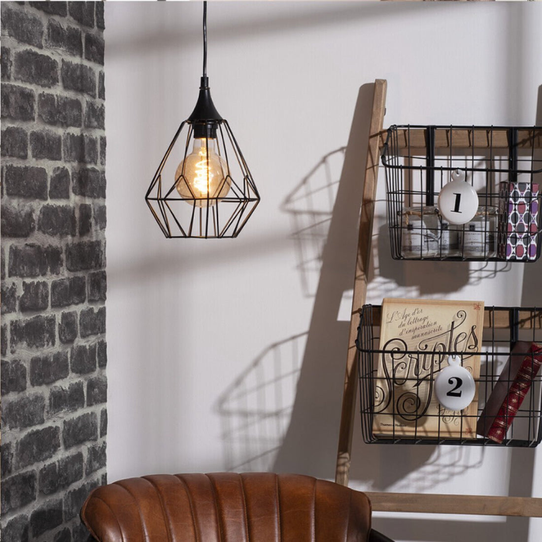 Zwarte metalen hanglamp met draad - D 25 cm