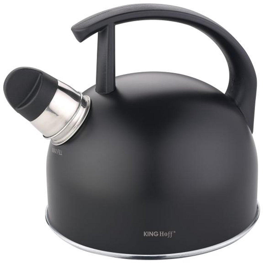 Kinghoff Traditional Kettle – Whistling Kettle – Stainless Steel, Matte Black, 1.5 L – Whistling Function – Suitable for All Stovetops (Gas, Electric, Ceramic, Induction)