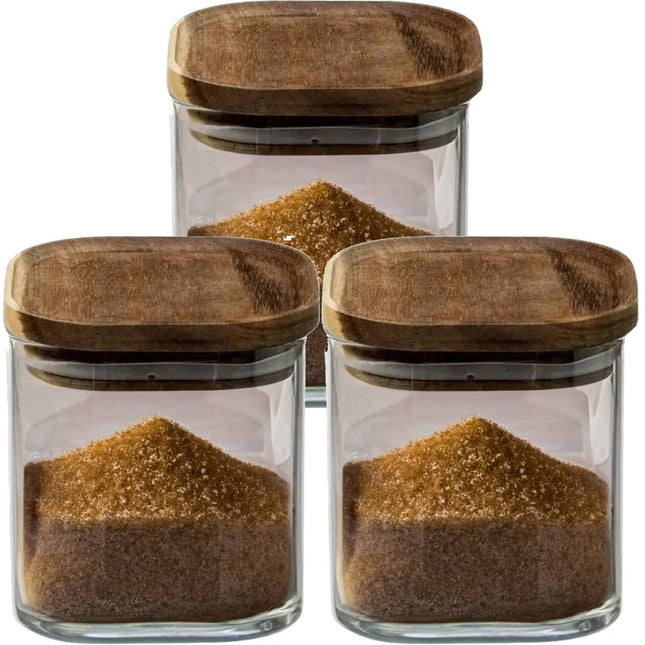 5Five glazen voorraadpot met houten deksel – set van 3, 600 ml, luchtdicht