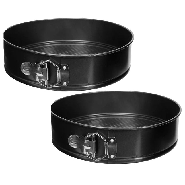 5Five Taarten bakvorm / springvorm - 2x - metaal - zwart - 26 cm - rond - taarten bakken