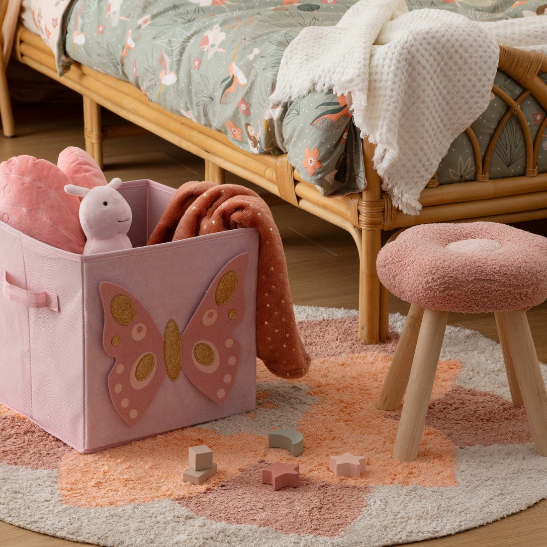 Atmosphera opvouwbare opbergmand vlinder Joey – roze, 29 x 29 x 29 cm