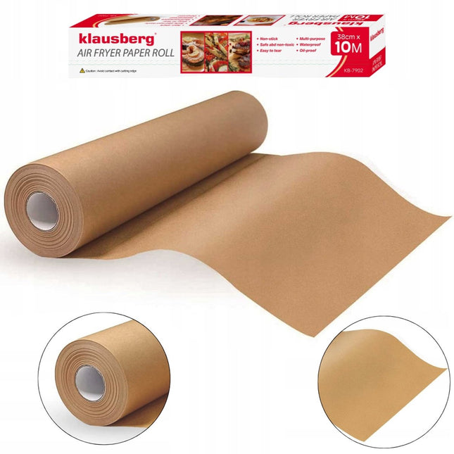 Klausberg Airfryer Papier Cuisson 10m – Sulfurisée 38cm Large – KB-7902 – Résistant à la chaleur jusqu'à 230°C