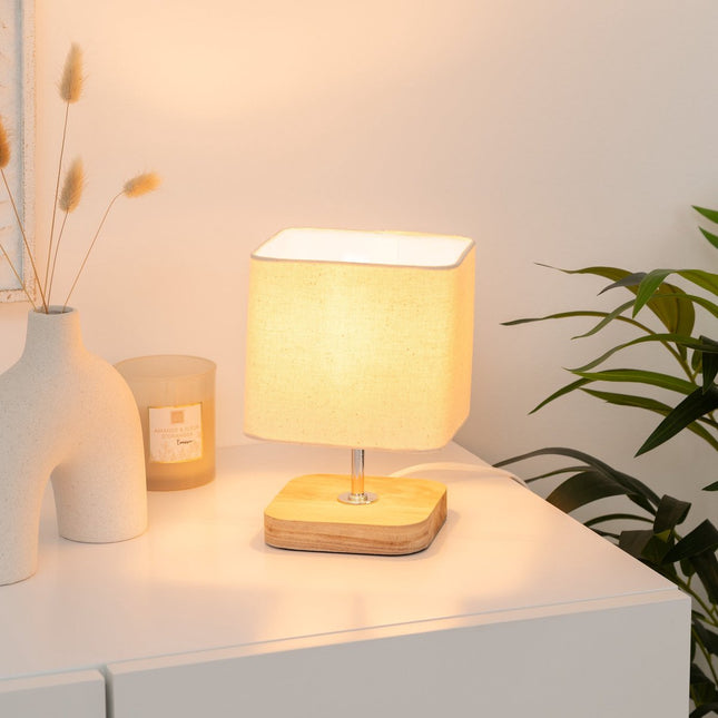 Atmosphera tafellamp Toxey ivoor – houten voet en stoffen kap, 21 cm