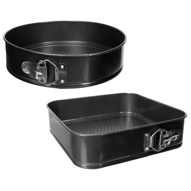 5Five Taarten bakvormen / springvormen - metaal - zwart - 26 cm - set
