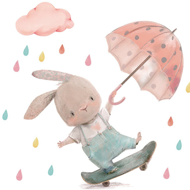 SIPO Wall Decal Rabbit with Umbrella - 62 x 62 cm - Nursery Wall Decoration - Self-Adhesive Wall Sticker - 1 Piece - Wall Sticker - Baby Room - Kids Room
