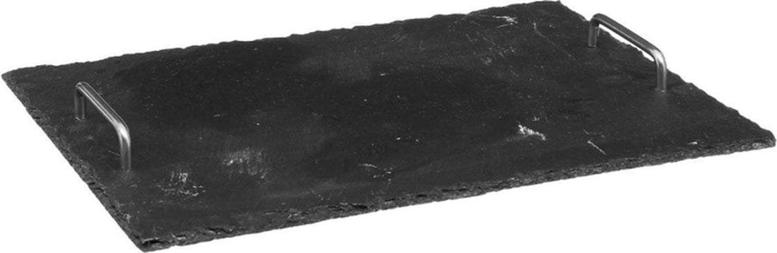 Schiefer-Schneidebrett Servierbrett – Servierplatte mit Griffen grau / schwarz