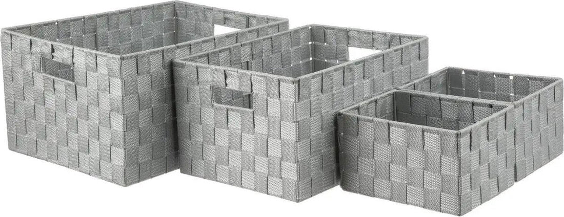 Braided Storage Baskets - Set of 4 - Polyester - Grey - Closet Organizers - Storage