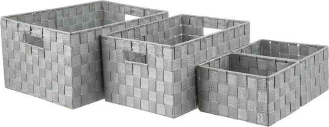 5Five gevlochten opbergmandjes, set van 4 – grijs, in 3 formaten, met handvatten