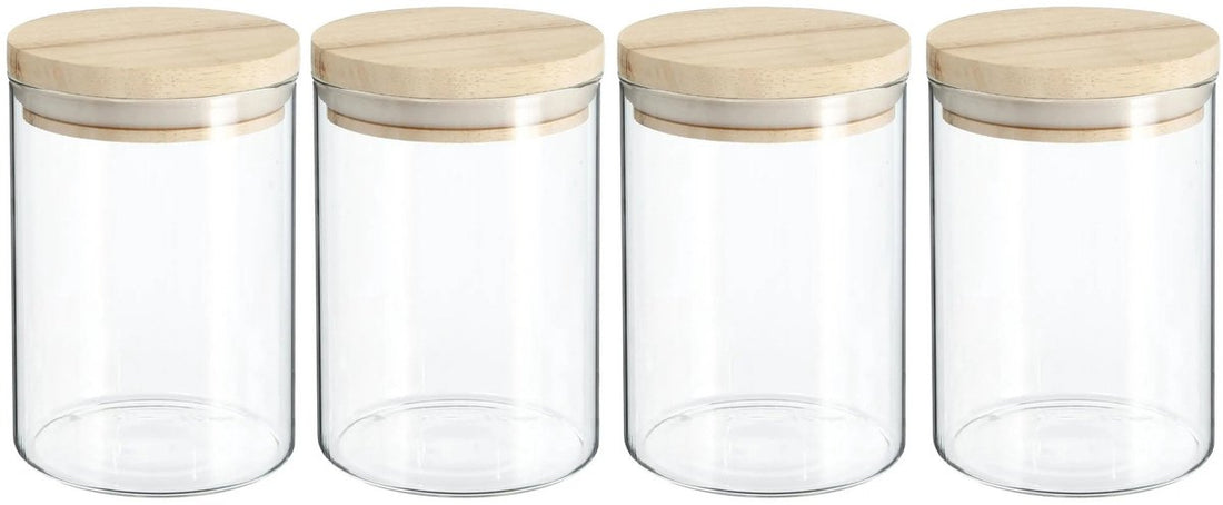 Secret de Gourmet Voorraadbus - 4x stuks - voorraadpot - 600 ml - glas - met houten deksel - voedsel - keuken