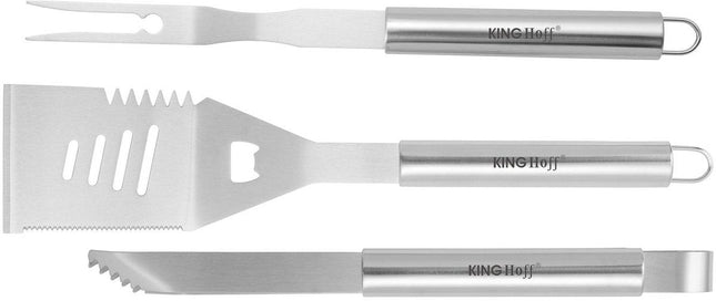 Kinghoff KH-1919 Barbecue Set 3-Piece – Stainless Steel Grill Set with Spatula, Fork and Tongs – Durable Steel, Ergonomic Handles – Suitable for Kamado