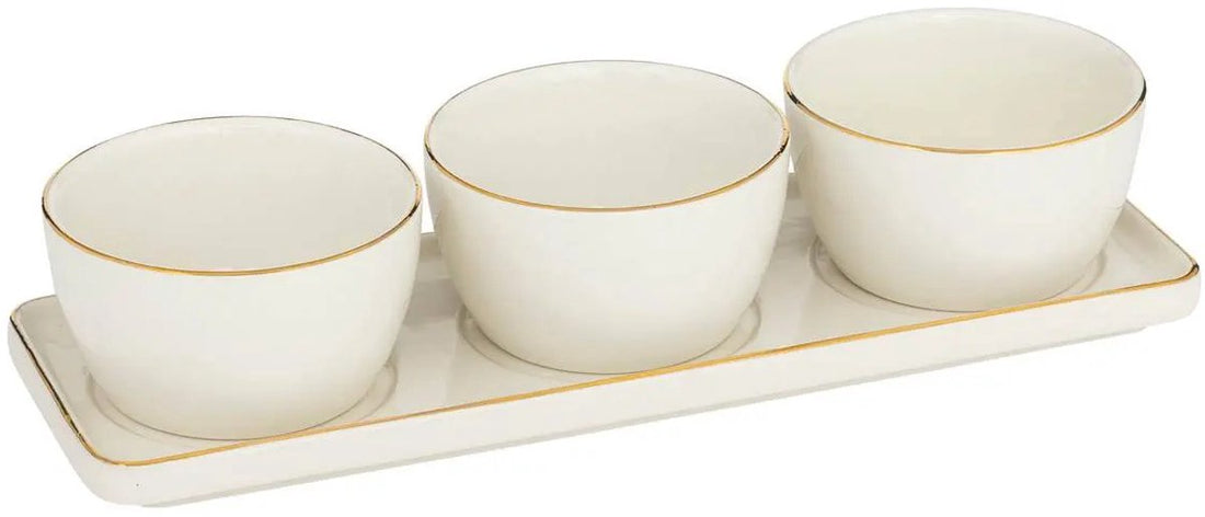 4-Piece Ceramic Appetizer Set - Dishware for Snacks - Oven & Dishwasher Safe Stoneware - Serving Board - Serving Board + Bowls - Tapas Set