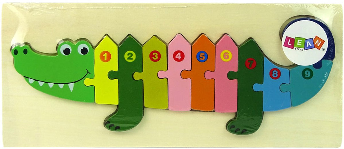 Leantoys Wooden Crocodile Number Puzzle - Educational Counting Game 1 to 10 - Wooden Block Puzzle Toy 3+ - Learning to Count - Toys - Wood - Sinterklaas Gift Idea - Gift Idea