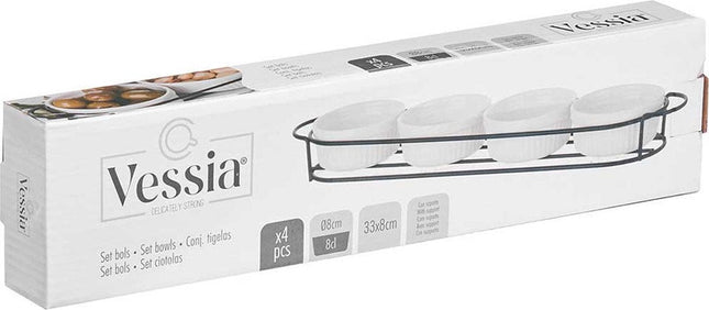 Vessia saus / snacks kommetjes / schaaltjes in standaard - wit - keramiek - set 4x stuks - D7 x 3 cm - Eettafel serveer schaaltjes