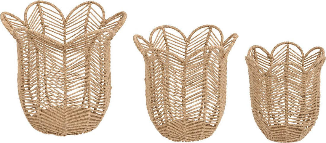 Atmosphera Lot de 3 paniers en jute - Ø37 / 30 / 25 cm - The Floral Collection - Beige