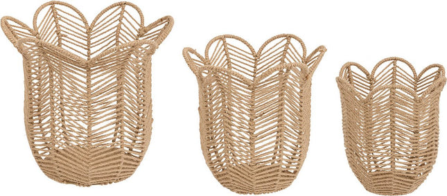 Atmosphera Set van 3 Jute mandjes - Ø37 / 30 / 25 cm - The Floral Collection - Beige