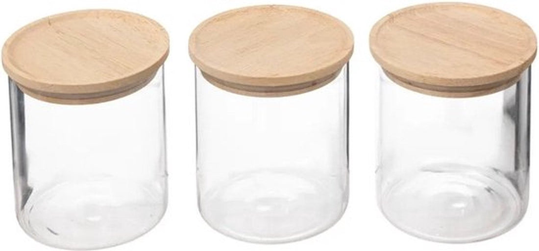 5Five glazen potten 350 ml met houten deksel – set van 3, luchtdicht