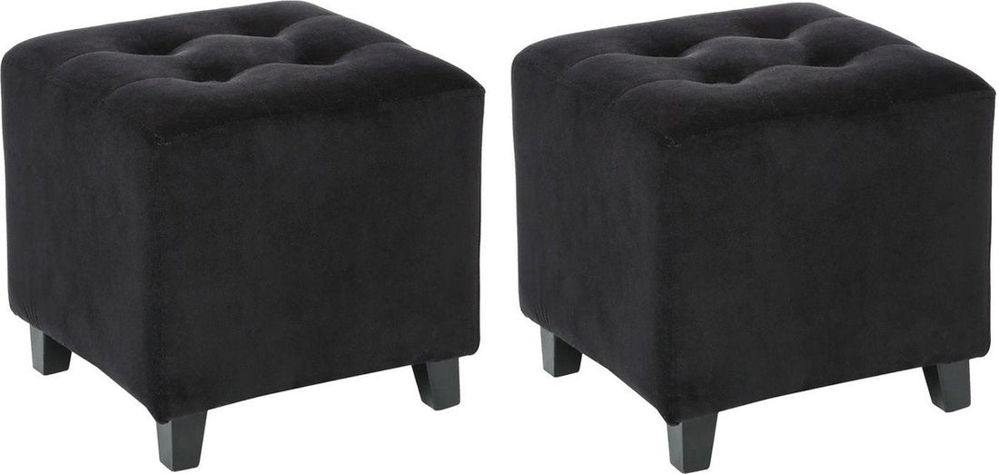 Atmosphera Seat stool/side chair/ottoman - 2x - wood/fabric - black velvet - D35 x H35 cm