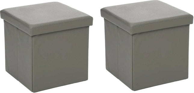 Atmosphera Pouf / Hocker / Fußbank - 2x - Aufbewahrungsbox - grau - PVC / MDF - 38 x 38 cm - faltbar