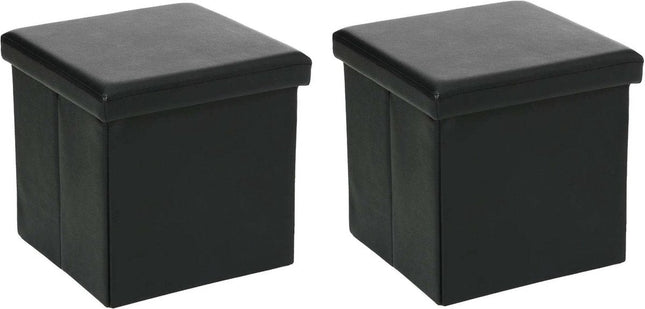 Atmosphera opbergpoef zwart, set van 2 – opvouwbare hocker met deksel, 38 cm