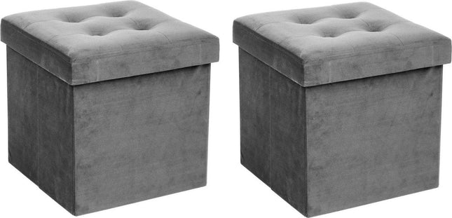 Atmosphera poef/hocker met opbergbox – set van 2, zilvergrijs, 38 x 38 cm