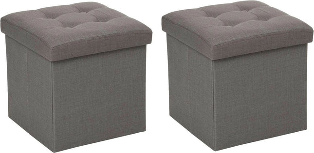 Atmosphera opbergpoef donkergrijs – set van 2, opvouwbaar, 38 x 38 cm