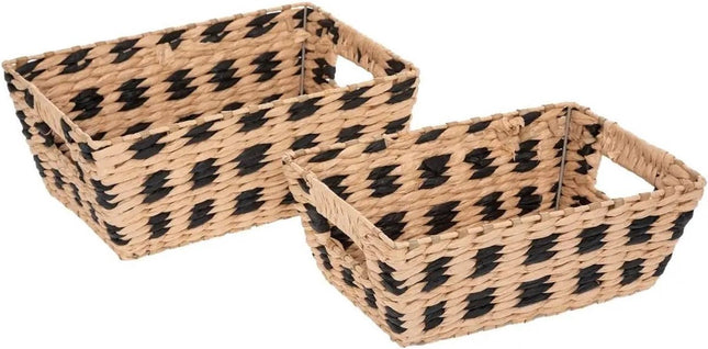 Lot de 3 paniers de rangement tressés en osier rectangulaires beige/noir – Petits paniers pour armoire/salle de bain de différentes tailles