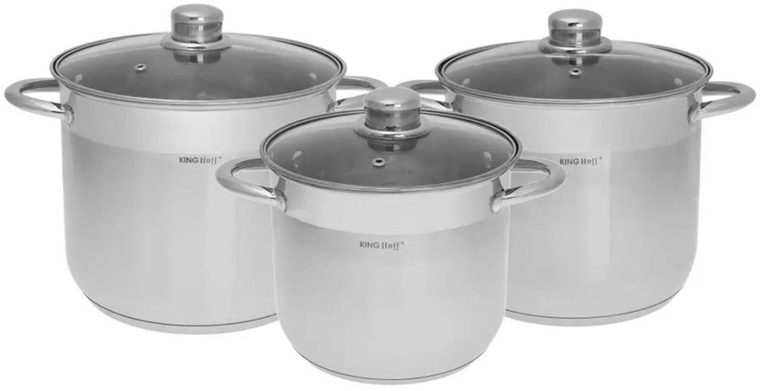 KINGHoff Edelstahl-Topfset 3-teilig – 7,2 L / 9 L / 11,1 L – Induktionsgeeignet – Edelstahl mit Glasdeckel – Kochtopfset