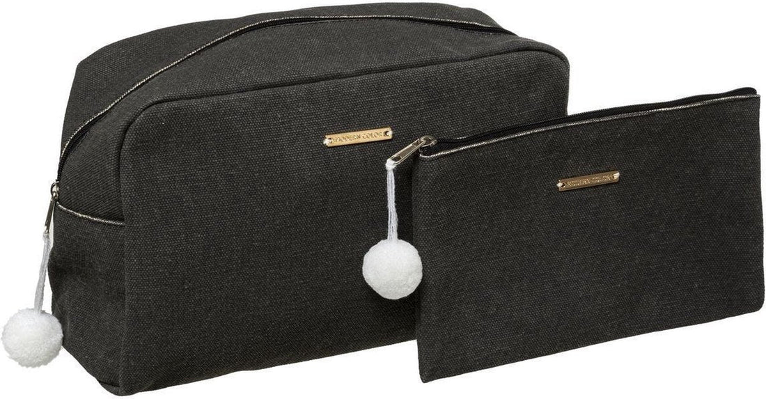 Set aus 2x Kulturbeuteln / Make-up-Taschen / Aufbewahrungstaschen schwarz – Reise- / Urlaubs-Kulturbeutel / Make-up-Etui