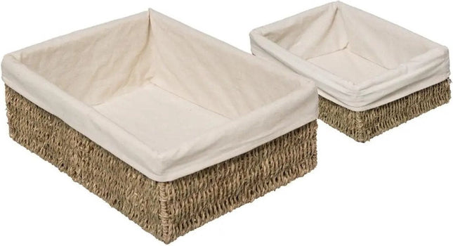 5Five gevlochten opbergmanden van zeegras met katoenen hoes – set van 2