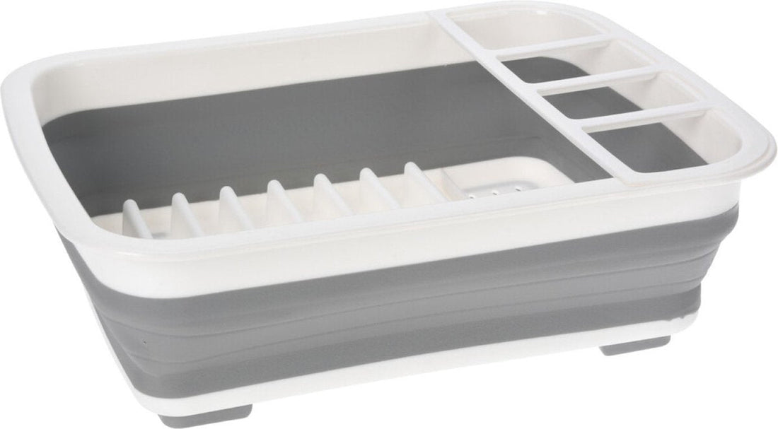 Grey/white foldable dish rack plastic 38 x 29 cm - Kitchen supplies - Washing up/drying - Foldable dish racks