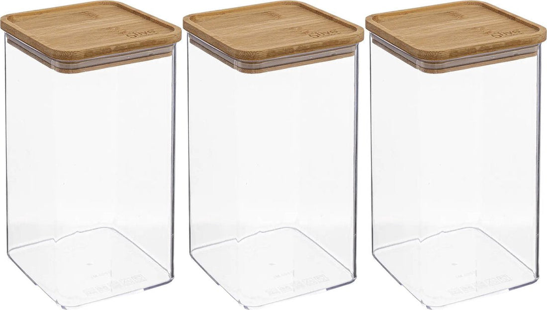 5Five - Pot de conservation cuisine - Berlino - 3x - plastique/bambou - 1500 ml