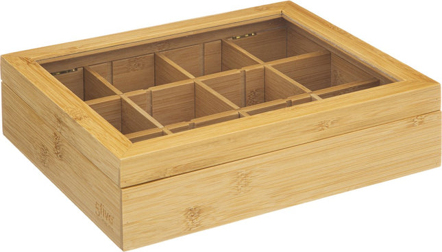 5Five bamboe theedoos met 12 vakken – zelf in te delen, 23 x 28 x 7 cm